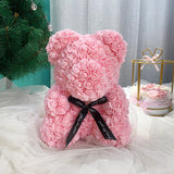Gifts for Women - Rose Bear - Rose Flower Bear Hand Made Rose Teddy Bear - Gift for Valentines Day;  Mothers Day;  Wedding and Anniversary & Bridal Showers - w/Clear Clear Gift Box 10 Inch (Red)