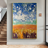Hand Painted Oil Painting Original Nature Landscape Oil Painting On Canvas Textured Wall Art Abstract Sky Cloud Art Wheat Field Painting Living room Home Decor