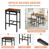 Bar table set 5PC Dinging table set with high stools, structural strengthening, industrial style. Rustic Brown, 43.31'' L x 23.62'' W x 35.43'' H.