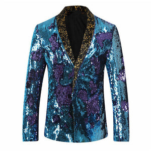 Mens Sport Coat Slim Fit Notched Lapel Sequins Dance Party Blazer Jacket