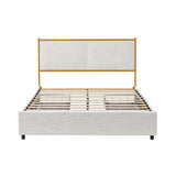 Classic steamed bread shaped backrest, metal frame, solid wood ribs, with four storage drawers, sponge soft bag, comfortable and elegant atmosphere, light gray, Full size, F bed