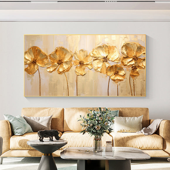 Hand Painted Oil Painting Original Gold Flower Oil Painting on Canvas Large Wall Art Abstract Minimalist Floral Wall Art Custom Painting Modern Living Room Decor