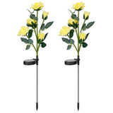 2Pcs Solar Powered Lights Outdoor Rose Flower LED Decorative Lamp Water Resistant Pathway Stake Lights