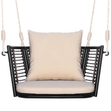Single Person Hanging Seat with Woven Rattan Backrest for Backyard