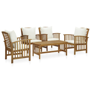 5 Piece Patio Lounge Set with Cushions Solid Acacia Wood
