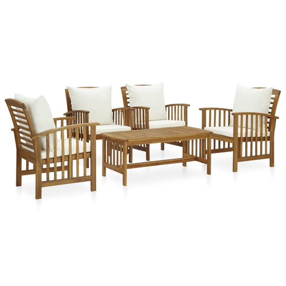 5 Piece Patio Lounge Set with Cushions Solid Acacia Wood