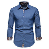 Mens Denim Shirt Button Down Long Sleeve Causal Shirts
