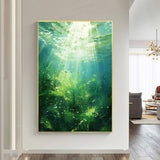 Hand Painted Oil Painting Abstract Water Scenery Oil Painting on Canvas Original Landscape Painting Living Room Home Decor Green Wall Art Custom Plant Painting