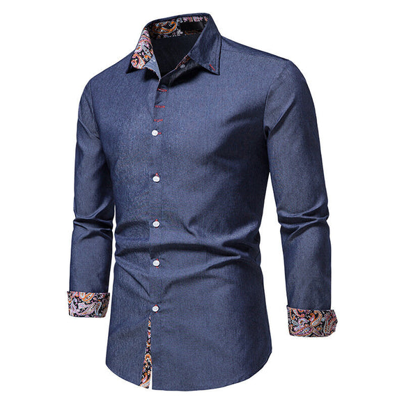 Mens Denim Shirt Button Down Long Sleeve Causal Shirts