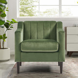 Modern Upholstered Tufted Accent Chair, Velvet Fabric Single Sofa Side Chair, Comfy Barrel Club Living Room Armchair with Solid Wood Legs for Bedroom Living Reading Room Office