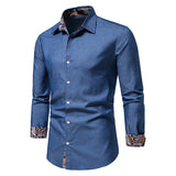 Mens Denim Shirt Button Down Long Sleeve Causal Shirts