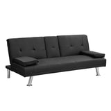 sofa bed with Armrest two holders WOOD FRAME, STAINLESS LEG, FUTON SOFA PVC