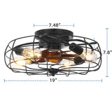19 in. 4-Lights Indoor Black Wood Grain Industrial Metal Cage Enclosed Ceiling Fan and Light Kit, Remote