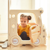 Kids Swing-N-Slide with Bus Play Structure; Freestanding Bus Toy with Slide&Swing for Toddlers; Bus Slide Set with Basketball Hoop