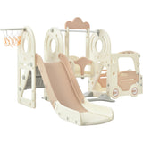 Kids Swing-N-Slide with Bus Play Structure; Freestanding Bus Toy with Slide&Swing for Toddlers; Bus Slide Set with Basketball Hoop