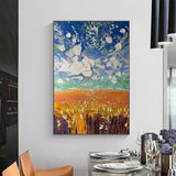 Hand Painted Oil Painting Original Nature Landscape Oil Painting On Canvas Textured Wall Art Abstract Sky Cloud Art Wheat Field Painting Living room Home Decor
