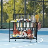 Sports Equipment Organizer, Basketball Storage Rack, Sports Organizer Cart with Basket and Hooks