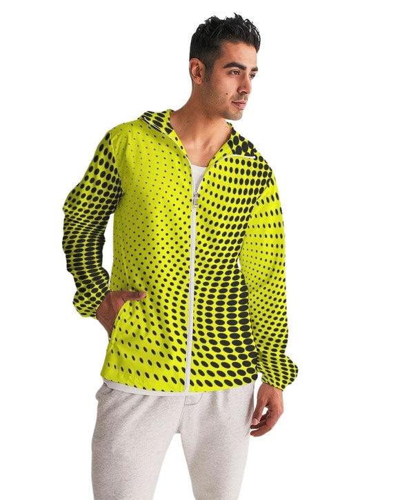 Mens Hooded Windbreaker - Yellow Polka Dot Water Resistant Jacket - Jl1b0x