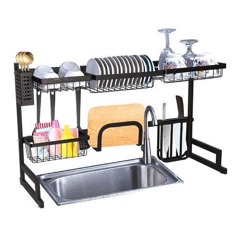 Bosonshop Over The Sink Dish Drying Rack Stainless Steel Kitchen Supplies Storage Shelf Drainer Organizer, 35