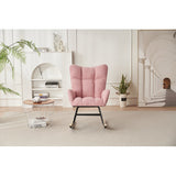 Rocking Chair Nursery, Solid Wood Legs Reading Chair with Teddy Fabirc Upholstered , Nap Armchair for Living Rooms, Bedrooms, Offices, Best Gift,Teddy fabric