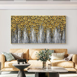 Hand Painted Oil Painting 3D Abstract Flower Landscape Oil Painting on Canvas Large Original Gold Floral Palette knife Texture Art Living Room Wall Art Home Decor