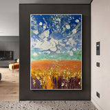 Hand Painted Oil Painting Original Nature Landscape Oil Painting On Canvas Textured Wall Art Abstract Sky Cloud Art Wheat Field Painting Living room Home Decor