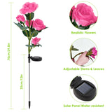 2Pcs Solar Powered Lights Outdoor Rose Flower LED Decorative Lamp Water Resistant Pathway Stake Lights