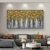 Hand Painted Oil Painting 3D Abstract Flower Landscape Oil Painting on Canvas Large Original Gold Floral Palette knife Texture Art Living Room Wall Art Home Decor