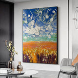 Hand Painted Oil Painting Original Nature Landscape Oil Painting On Canvas Textured Wall Art Abstract Sky Cloud Art Wheat Field Painting Living room Home Decor