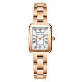 Square Vintage Roman Numerals Quartz Watch Steel With Bow Buckle