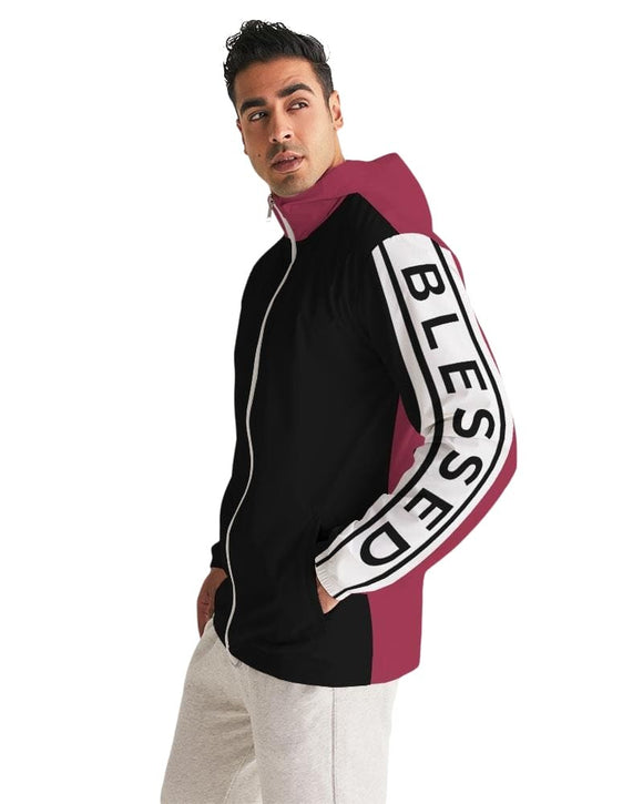 Mens Hooded Windbreaker - Blessed Sleeve Stripe Black Water Resistant Jacket - J7qw0x