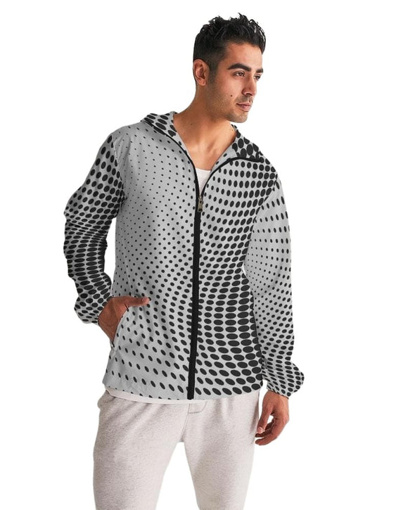 Mens Hooded Windbreaker - Grey Polka Dot Water Resistant Jacket - Jl260x