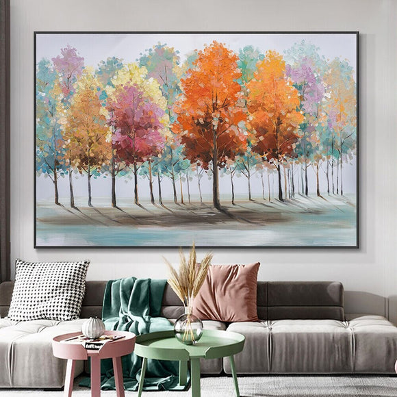 Hand Painted Oil Painting Fall Colors & Trees Abstract Painting Wall Art for Living Room Painting on Canvas Hand Painted Oil Painting for Home Decor