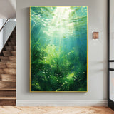 Hand Painted Oil Painting Abstract Water Scenery Oil Painting on Canvas Original Landscape Painting Living Room Home Decor Green Wall Art Custom Plant Painting
