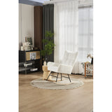 Rocking Chair Nursery, Solid Wood Legs Reading Chair with Teddy Fabirc Upholstered , Nap Armchair for Living Rooms, Bedrooms, Offices, Best Gift,Teddy fabric