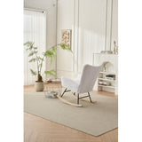 Rocking Chair Nursery, Solid Wood Legs Reading Chair with Teddy Fabirc Upholstered , Nap Armchair for Living Rooms, Bedrooms, Offices, Best Gift,Teddy fabric