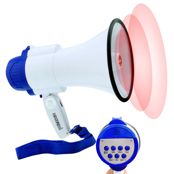 5 Core Megaphone Bull Horn 30W Loud Speaker 800 Yards Range Portable Bullhorn w Recording Volume Control Siren Noise Maker for Kids and Adults for Coaches Cheerleading Football Safety Drills 8R