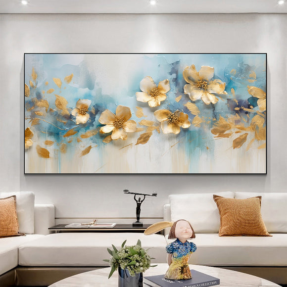 Hand Painted Oil Painting Abstract Gold Flower Oil Painting on Canvas Large Wall Art Original Minimalist Floral Wall Art Custom Painting Modern Living Room Decor