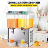 VEVOR 110V Commercial Beverage Dispenser; 9.5 Gallon 36L 2 Tanks Juice Dispenser Commercial; 18 Liter Per Tank 300W Stainless Steel Food Grade