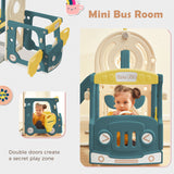 Kids Swing-N-Slide with Bus Play Structure; Freestanding Bus Toy with Slide&Swing for Toddlers; Bus Slide Set with Basketball Hoop