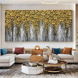 Hand Painted Oil Painting 3D Abstract Flower Landscape Oil Painting on Canvas Large Original Gold Floral Palette knife Texture Art Living Room Wall Art Home Decor