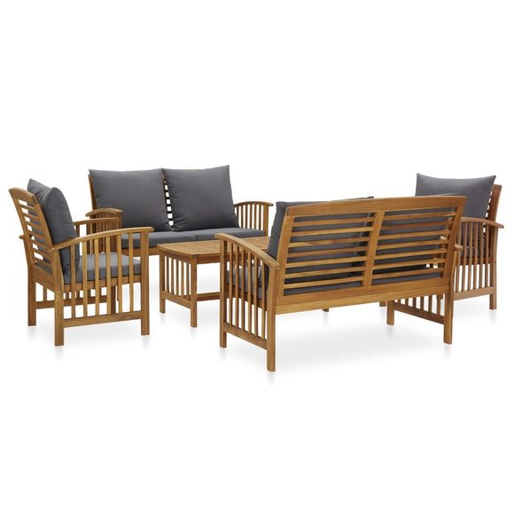 5 Piece Patio Lounge Set with Cushions Solid Acacia Wood