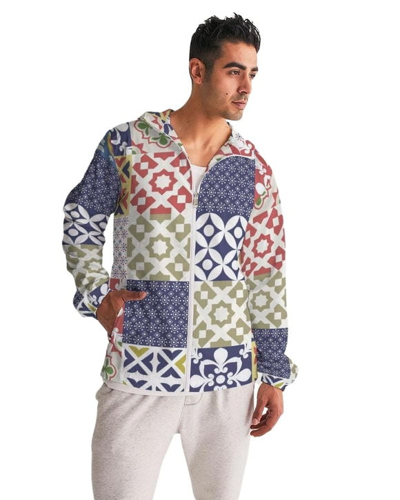 Mens Hooded Windbreaker - Pop Pattern Water Resistant Jacket - J7n00x