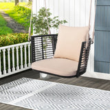 Single Person Hanging Seat with Woven Rattan Backrest for Backyard