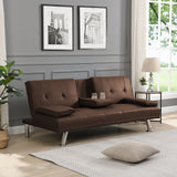 sofa bed with Armrest two holders WOOD FRAME, STAINLESS LEG, FUTON SOFA PVC