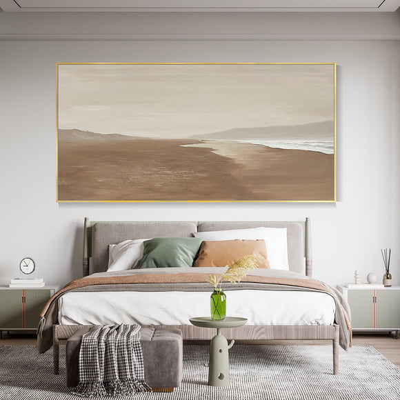 Hand Painted Oil Painting Large Natural Color Wabi-Sabi Textured Wall Art Abstract Earth Color Beach Canvas Oil Painting Minimalist Impressionist Seascape Wall Art