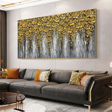 Hand Painted Oil Painting 3D Abstract Flower Landscape Oil Painting on Canvas Large Original Gold Floral Palette knife Texture Art Living Room Wall Art Home Decor