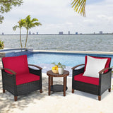 3 Pieces Patio Rattan Furniture Set with Washable Cushion and Acacia Wood Tabletop