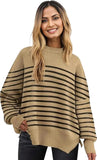 Round Neck Drop Shoulder Slit Sweater